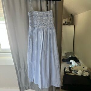 J. Crew Light Blue and White Smocked Dress